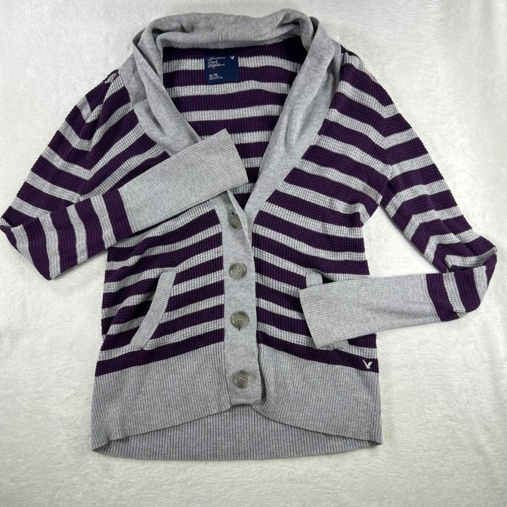 American Eagle Vintageβ 2010 Indie Sleaze Waffle Knit Button Cardigan XL Purple